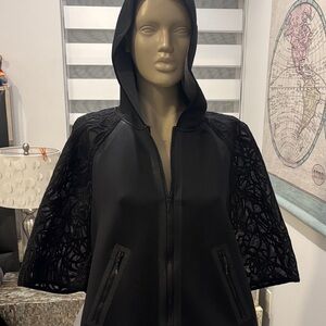 Elie Tahari Black Hooded Jacket with Lace Detail